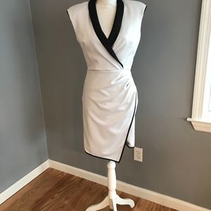 ABS Allen Shwartz tuxedo satin dress ivory